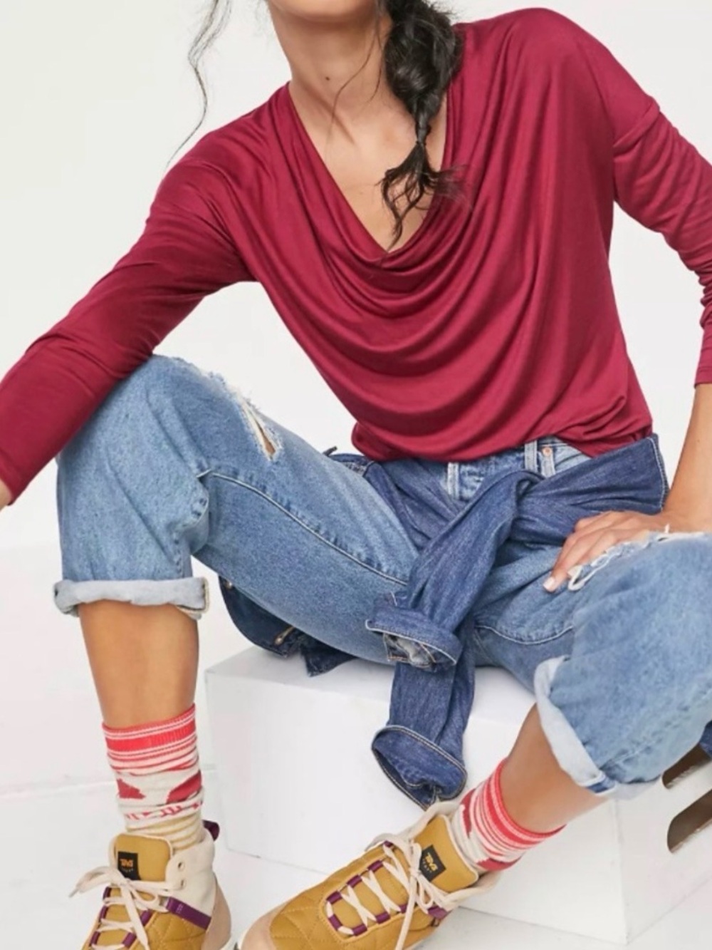 Anthropologie Burgundy Cowl Neck Long Sleeve